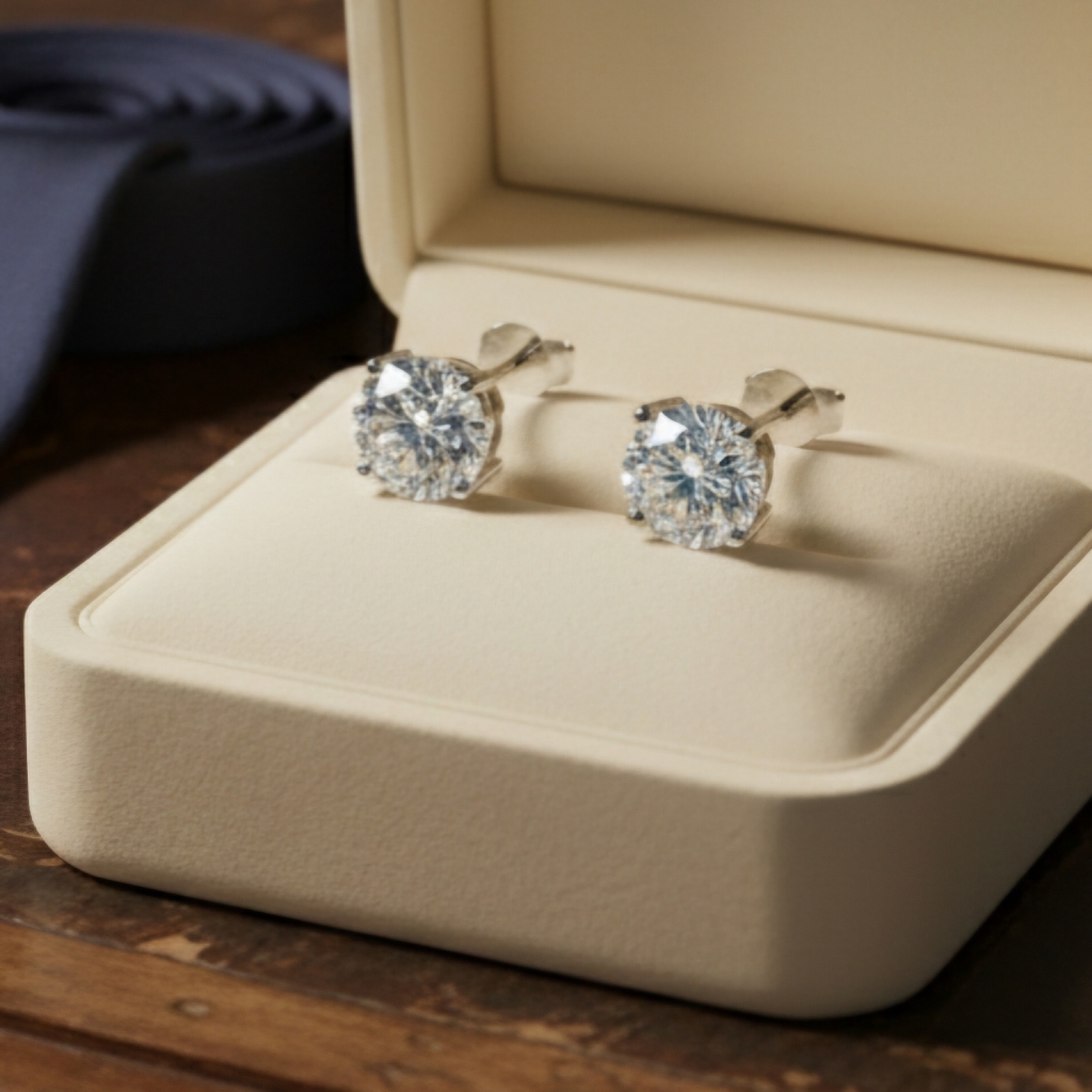 Moissanite 3 Ct Mens Stud Earrings